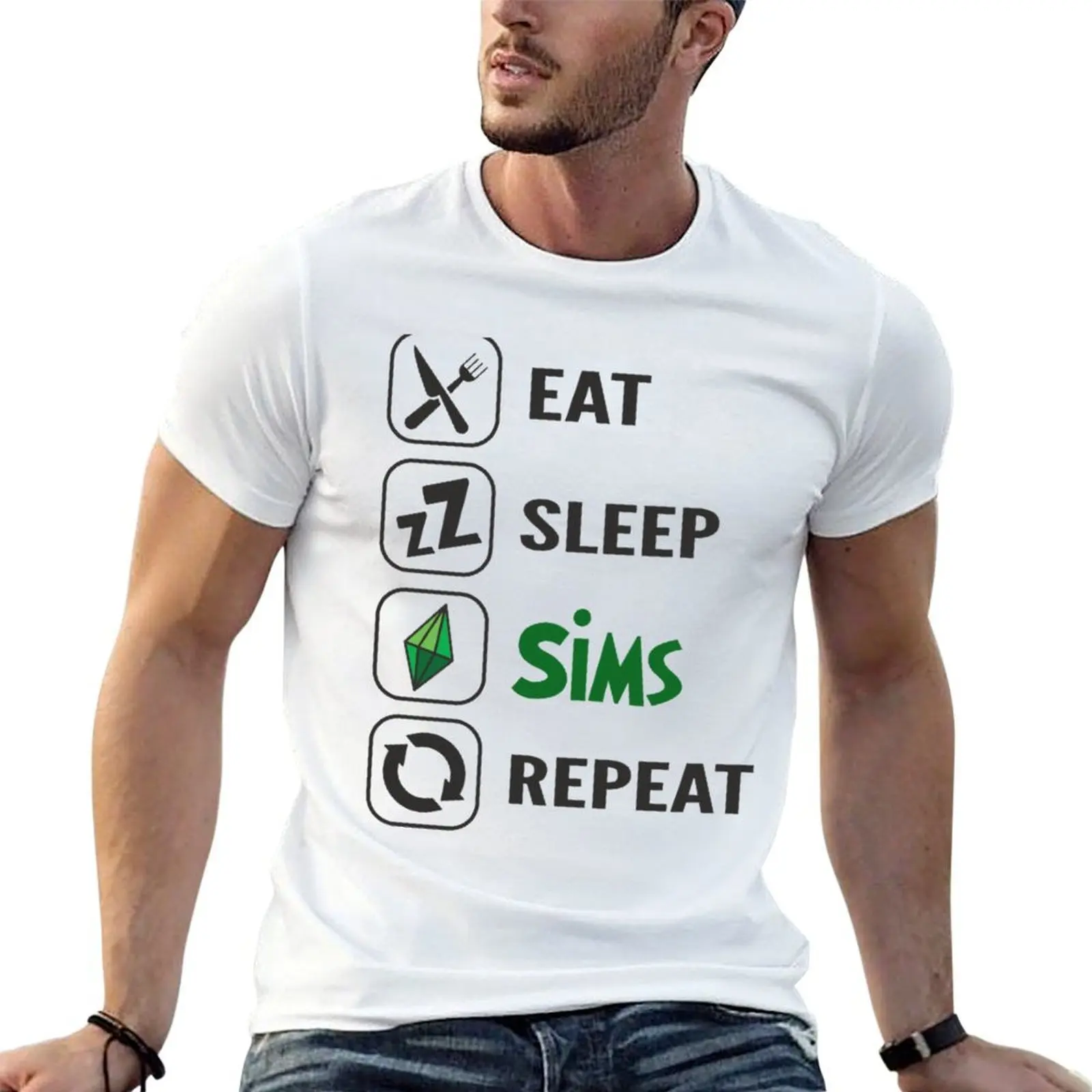 Eat Sleep Sims RepeatThe Sims T-Shirt man t shirt customs mens fashion