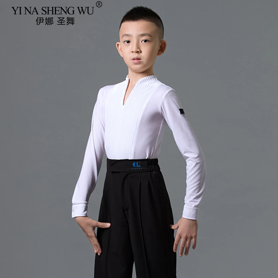 2025 جديد طويل الأكمام الأطفال الرقص اللاتينية تي شيرت الكتف حفرة الأولاد ملابس الرقص اللاتينية قاعة الرقص البطن التانغو