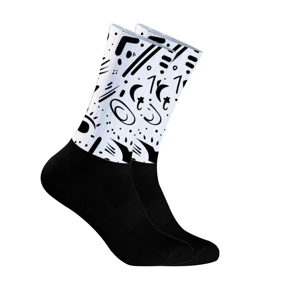 

Черно-белые велосипедные носки с граффити, новые летние дышащие велосипедные носки для мужчин и женщин, дорожный велосипед Calcetines Ciclismo