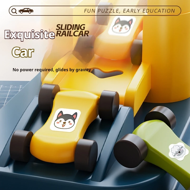 รถไฟของเล่นการ์ตูนข้ามพรมแดนแบบใหม่ รถรางเลื่อนหลายชั้น สไลด์หลากสีสัน มอบเป็นของขวัญวันเกิดสุดพิเศษสำหรับเด็กผู้ชาย