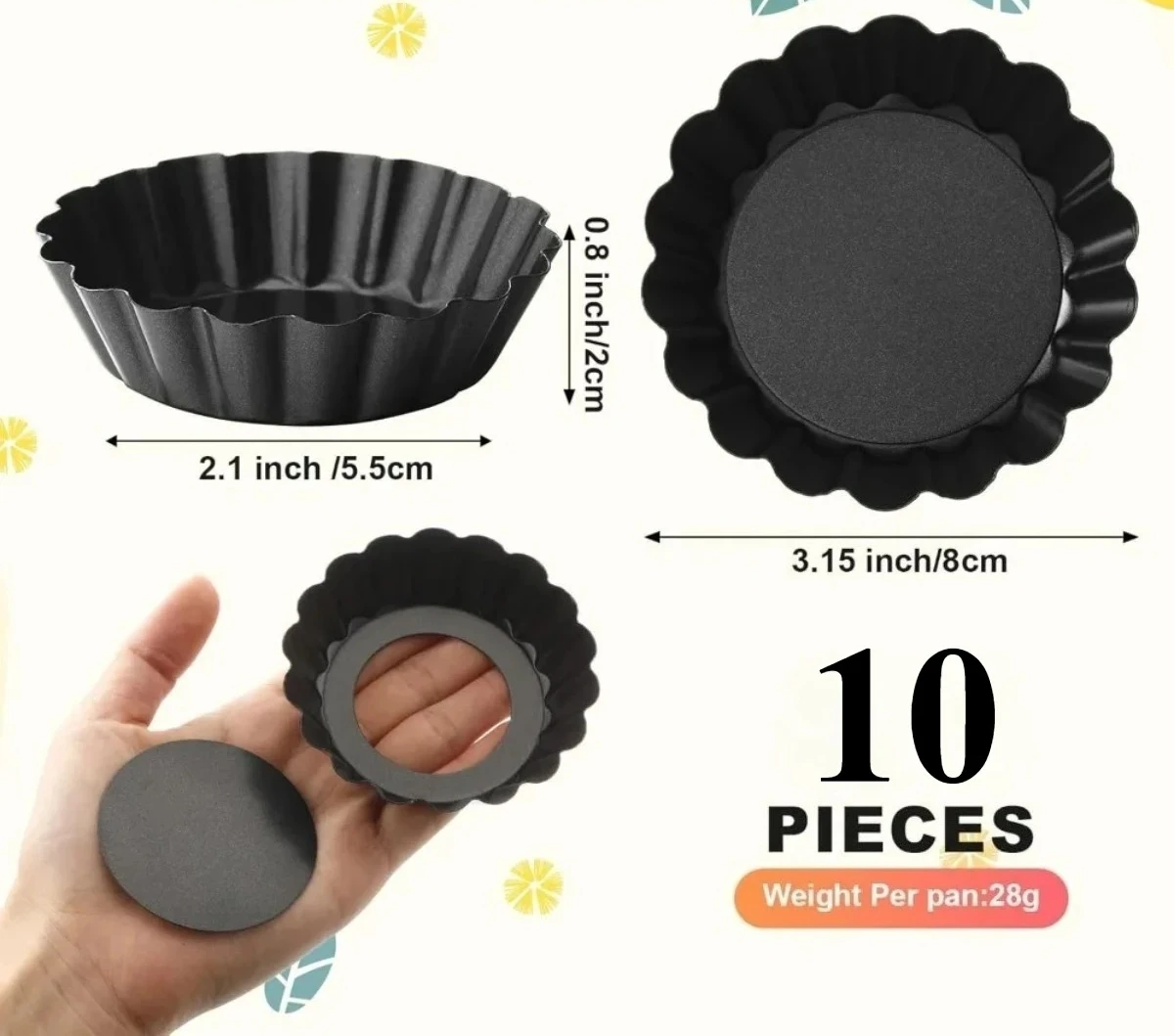 

Customizable Tart Pans Egg Tart Molds with Removable Bottom Non Stick Fluted Cupcake Tins Tarts Quiche Pan for Pies