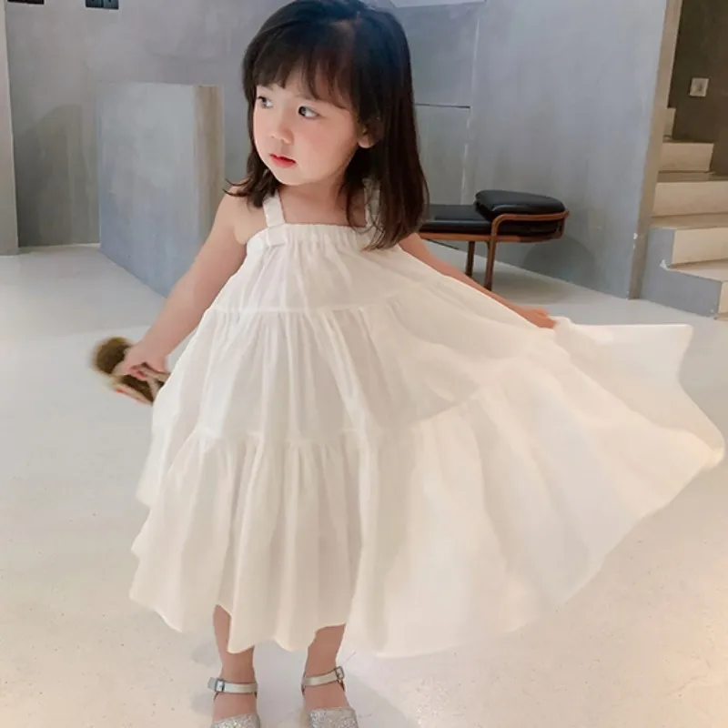 Children Girls Wearing The Korean Version Of The Slip Dress Atmosphere Feel Summer Fashion Flowing Casual Party Beach Dress