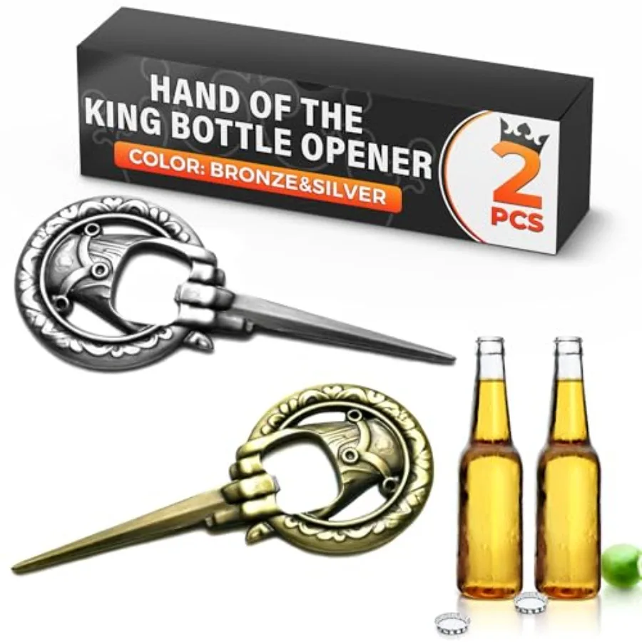 

2PCs Hand of the King Pin Hand of the King Beer Bottle Opener Set in Bronze and Silver Colors 4.6" x 1.9" Pocket Size with Gt P