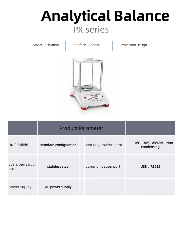 Balança analítica de alta precisão OHAUS PX85ZH - Precisão ultrafina de 0,01 mg (painel chinês)