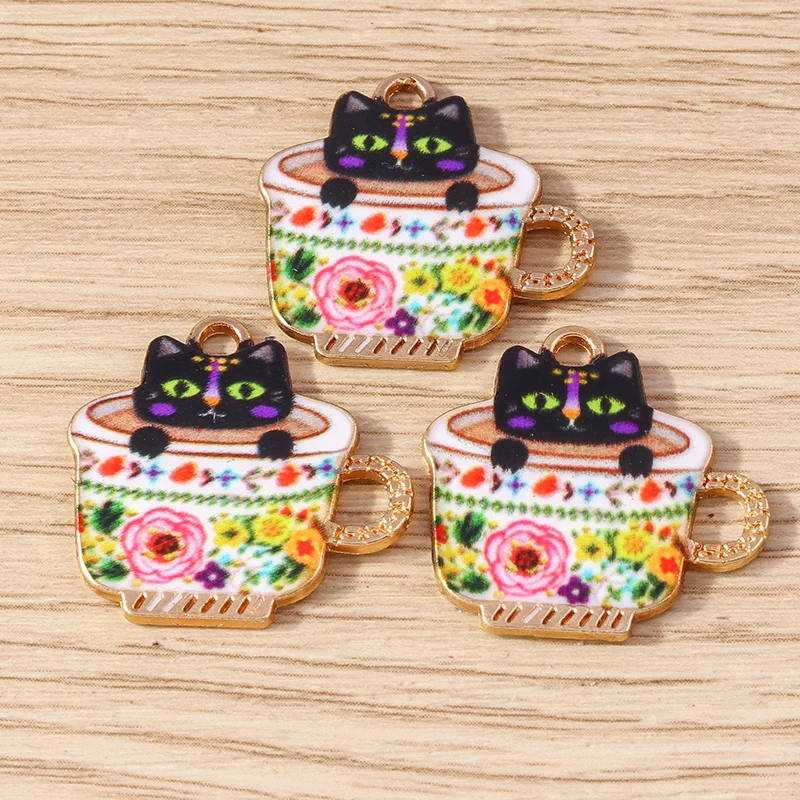 10 stücke 22x22mm Cartoon Tier Charms Emaille Tasse Katze Muster Charms Anhänger für Schmuck Herstellung Ohrringe Halskette DIY Handwerk Geschenke – Detail 6