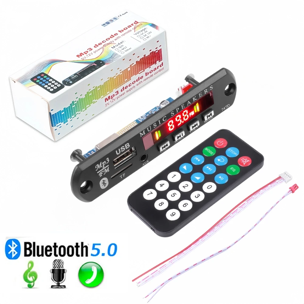 Bluetooth 5.0 MP3 WMA Decoder Board 9V 12V Audio Module USB TF AUX FM Radio Wireless Car Music Player With Mic Remote Control