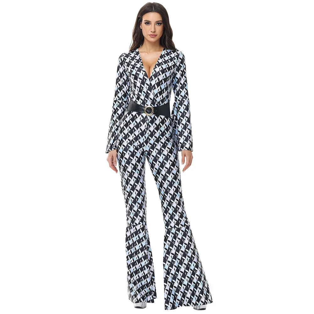 

Halloween Vintage 60s 70s Singer Hippie Stage Dancing Jumpsuit Music Festival Retro Rock Disco Cosplay Costume