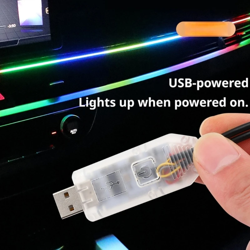 USB Car Interior Accent Lighting Set, Multicolor Dashboard and Center Console Decor, Acrylic Light Guide Design 68UF