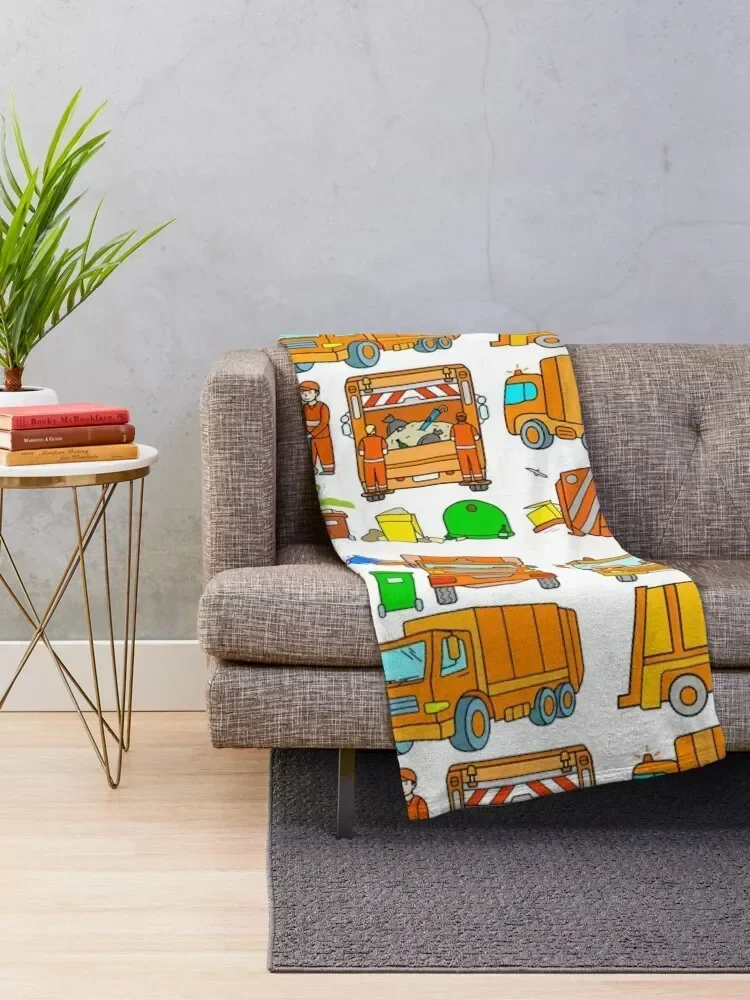 Garbage Truck Design Trashtrucks Rubbish Collection Vehicles Throw Blanket Thin Multi-Purpose Blankets