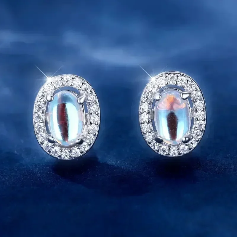 2026 New European and American Moonstone Exquisite Earrings, Daily Matching Styles, Micro Inlaid Zircon Jewelry Accessories