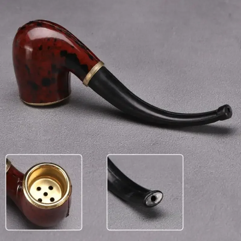 Durable Mini Cigarette Pipe Imitation Wood  Men's Classic Resin  Old-Fashioned Dry Portable Copper Pot Bent
