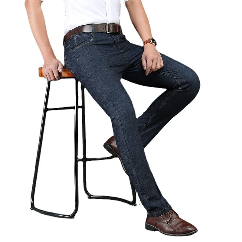 

Летние тонкие джинсы, мужские прямые свободные повседневные брюки, мужские весенне-осенние брюки для взрослых, удобные мужские джентльмены