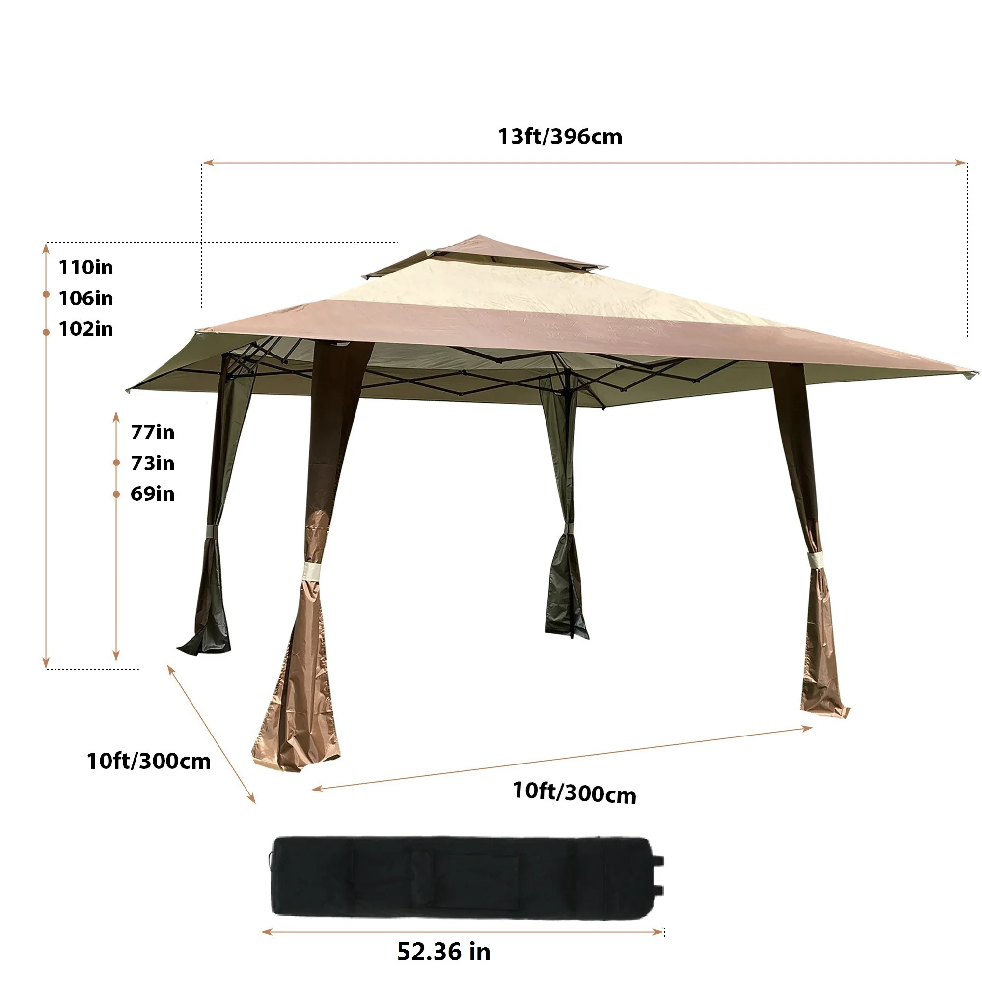 13x13Ft Canopy Outdoor Patio Pop-up Folding Gazebo Tent With Corner Curtain Suitable For Backyard Party Camping Coffee[US-Stock]