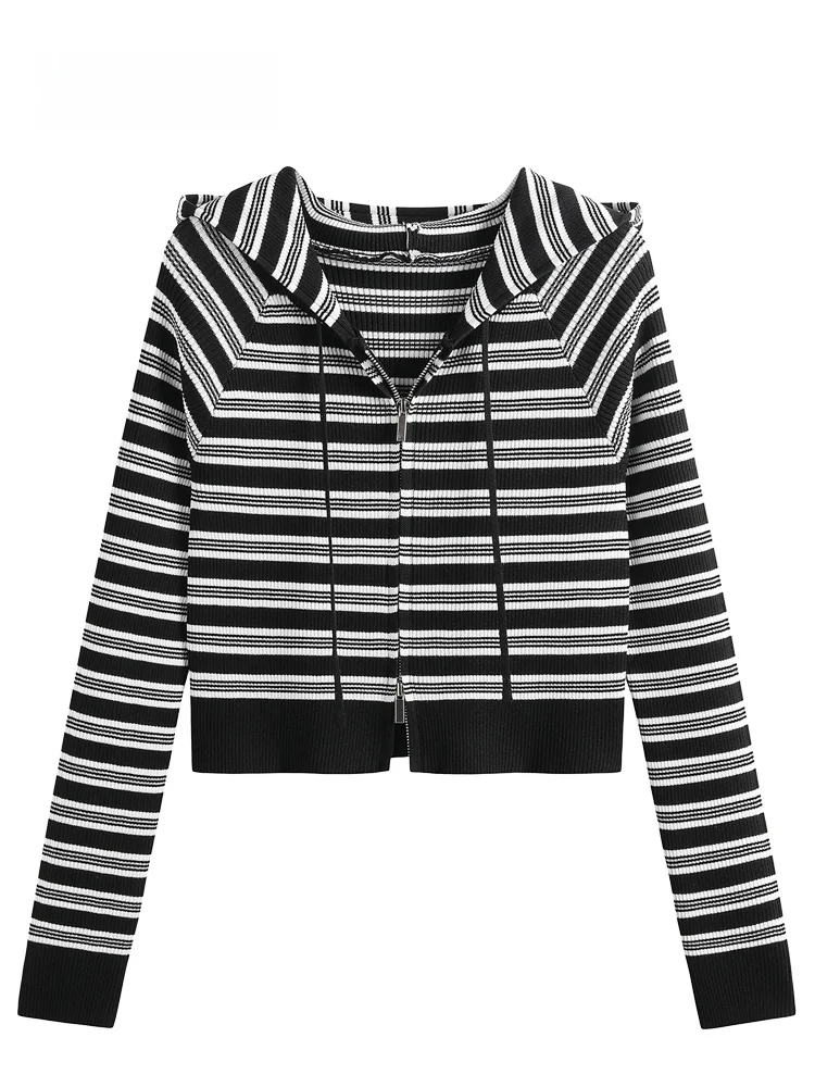 

Женская толстовка JZZDEMM Slim Fit с капюшоном, летняя модная полосатая толстовка на молнии, винтажная толстовка с длинными рукавами для повседневной носки