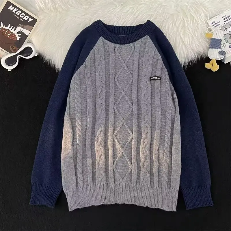 

Autumn Winter Knitted Sweater Men's round Ne Overhead Loose Fit Retro Japanese Sle Youthful Design Sensation Small ence