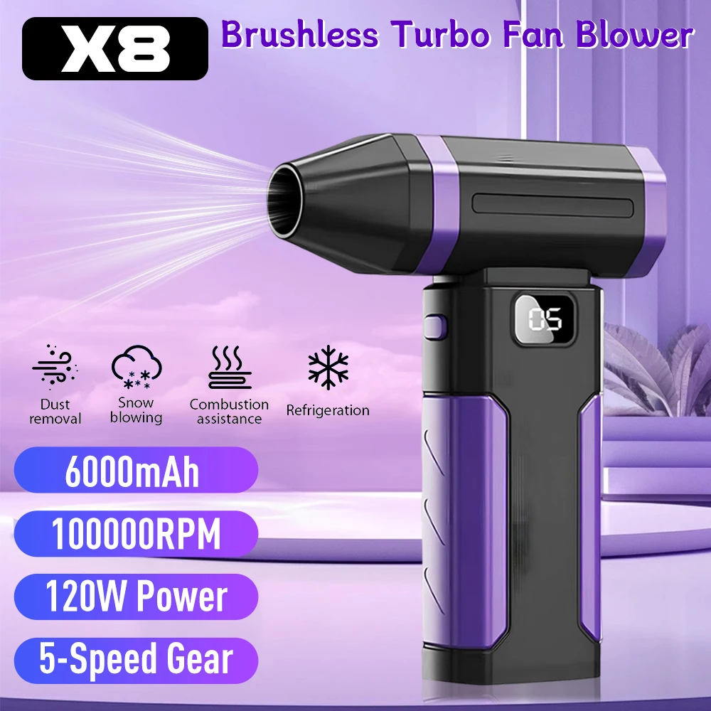 

100000RPM Turbo Fan Duster Cordless High-Power Electric Air Blower For Dust Snow Car Detailing 6000mAh Reusable For Camping