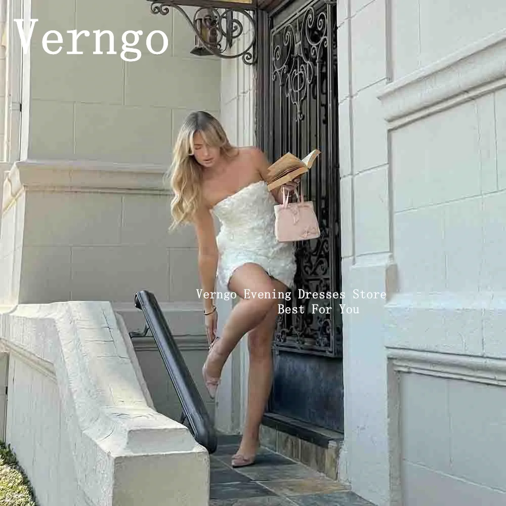 

Verngo White 3D Flowers Mini Party Dress Strapless Slim Elegant Short Cocktail Dress For Women Lace Up Formal Prom Dress 2024