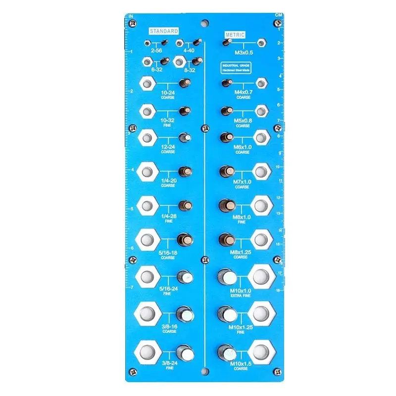 2 in 1 Nut and Bolt Thread Checker 38 Holes Bolt Size Thread Identifier Gauge Standard Metric Bolt Nut Gauge ,검사용나사게이지