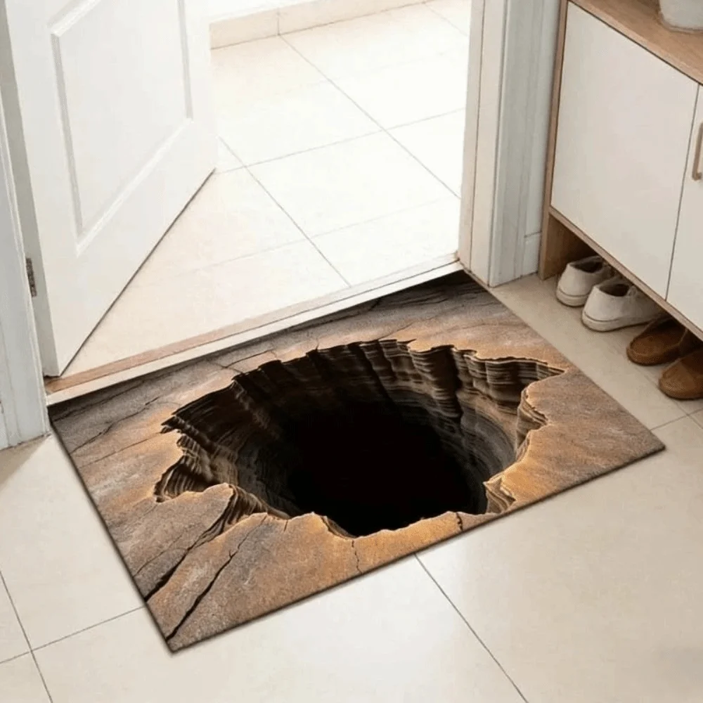 3D Flat Optical Illusion Doormat Water-absorbing Abrasion-resistant Bathroom Carpet Durable Non-slip Bedroom Door Rug Home Decor