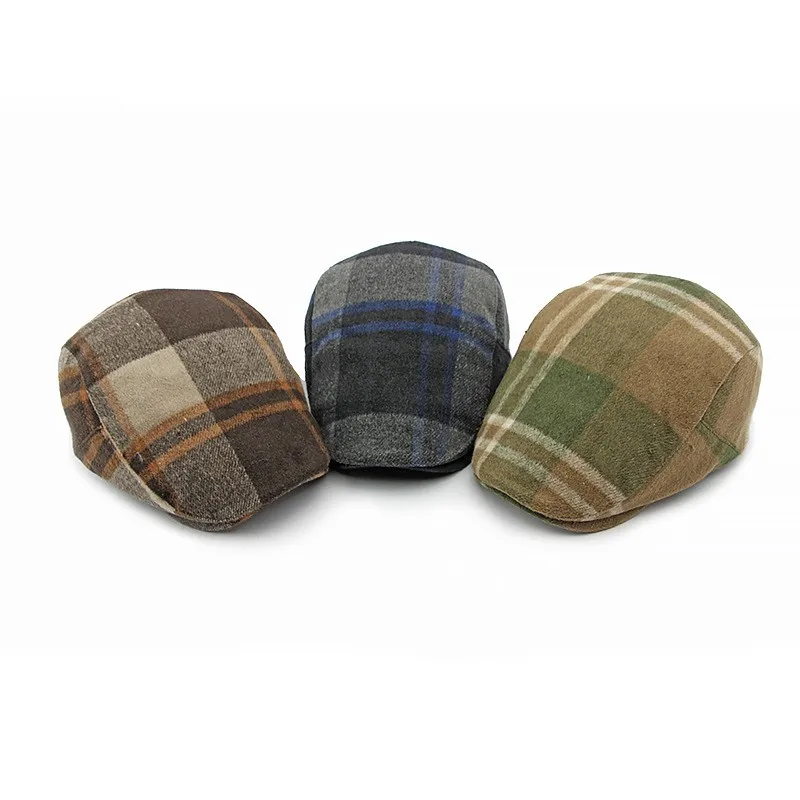 2023 Autumn Cotton Plaid Print Newsboy Caps Flat Peaked Cap Men and Women Painter Beret Hats 141