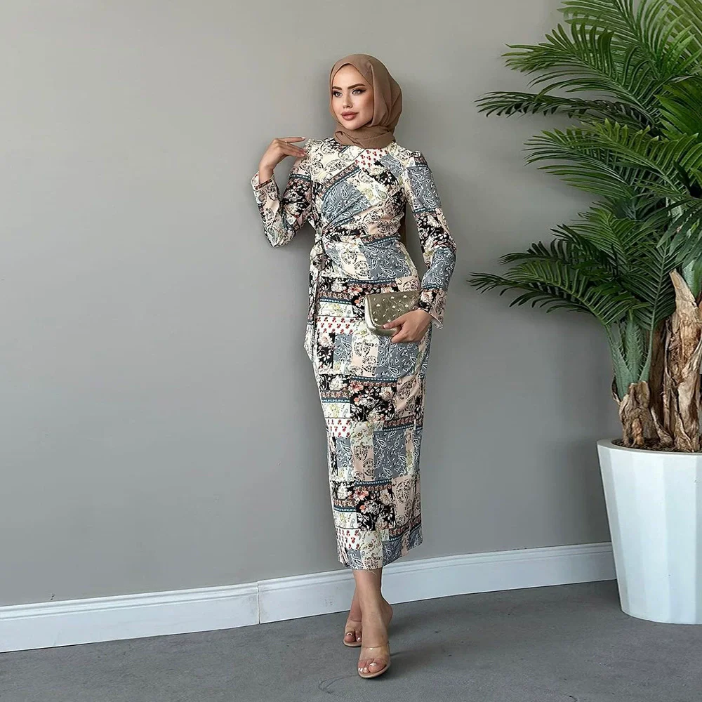 

Saudi Long Dresses For Women Floral Abaya Muslim Arabic Wear Long Shirt Summer Elegance Robe Girl's Clothing