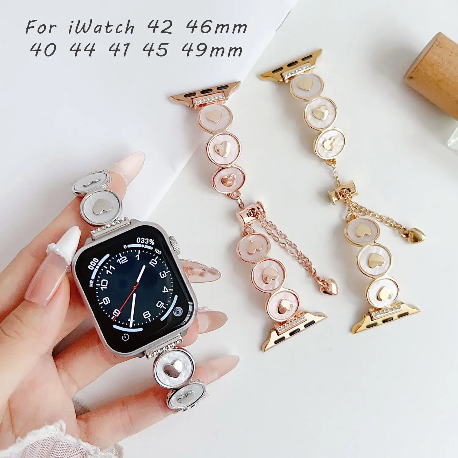 

Ремешок из ракушек для часов Apple Watch Series 10 42 мм 46 мм, браслет для iWatch 9 8 7 6 5 4 40 44 41 45 49 мм, ювелирные изделия