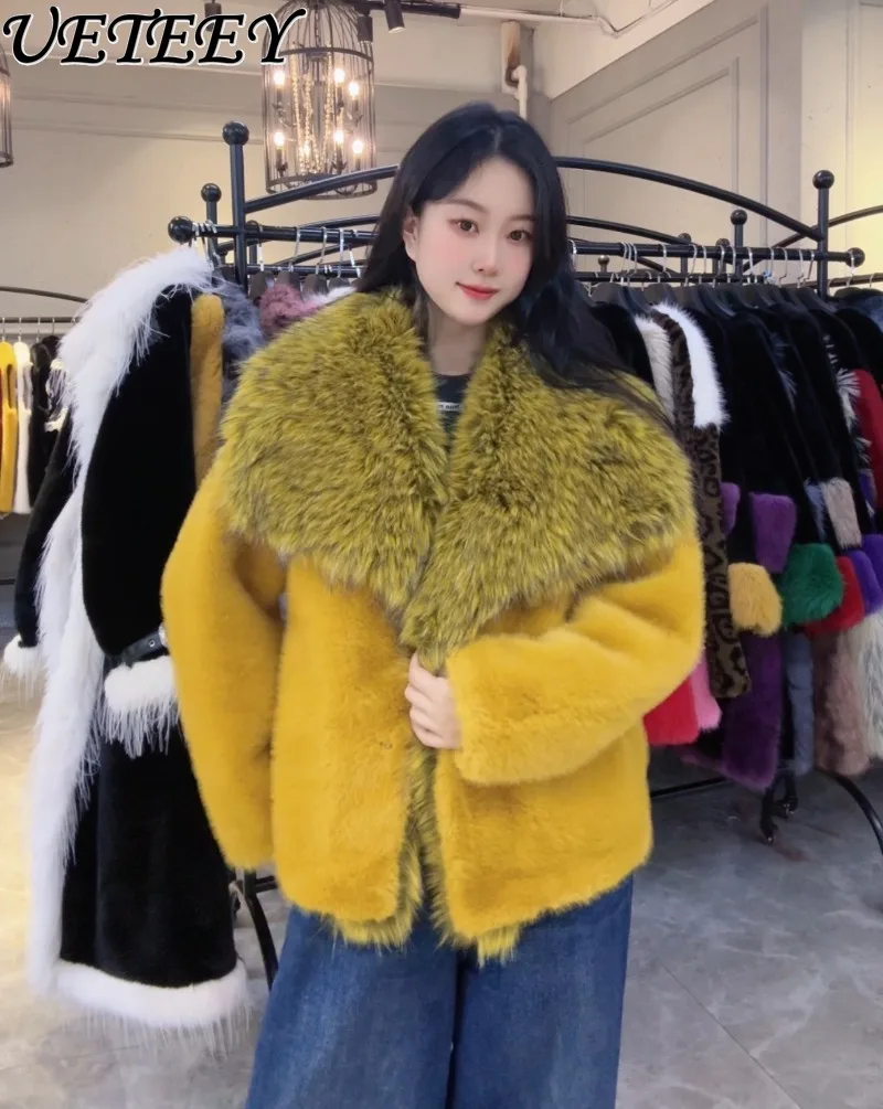 Nowa zimowa moda, krótka kurtka z imitacji futra, europejski futrzany kołnierz z imitacji norek, ciepła, stylowa, wyszczuplająca, ekskluzywna, popularna kurtka damska.
