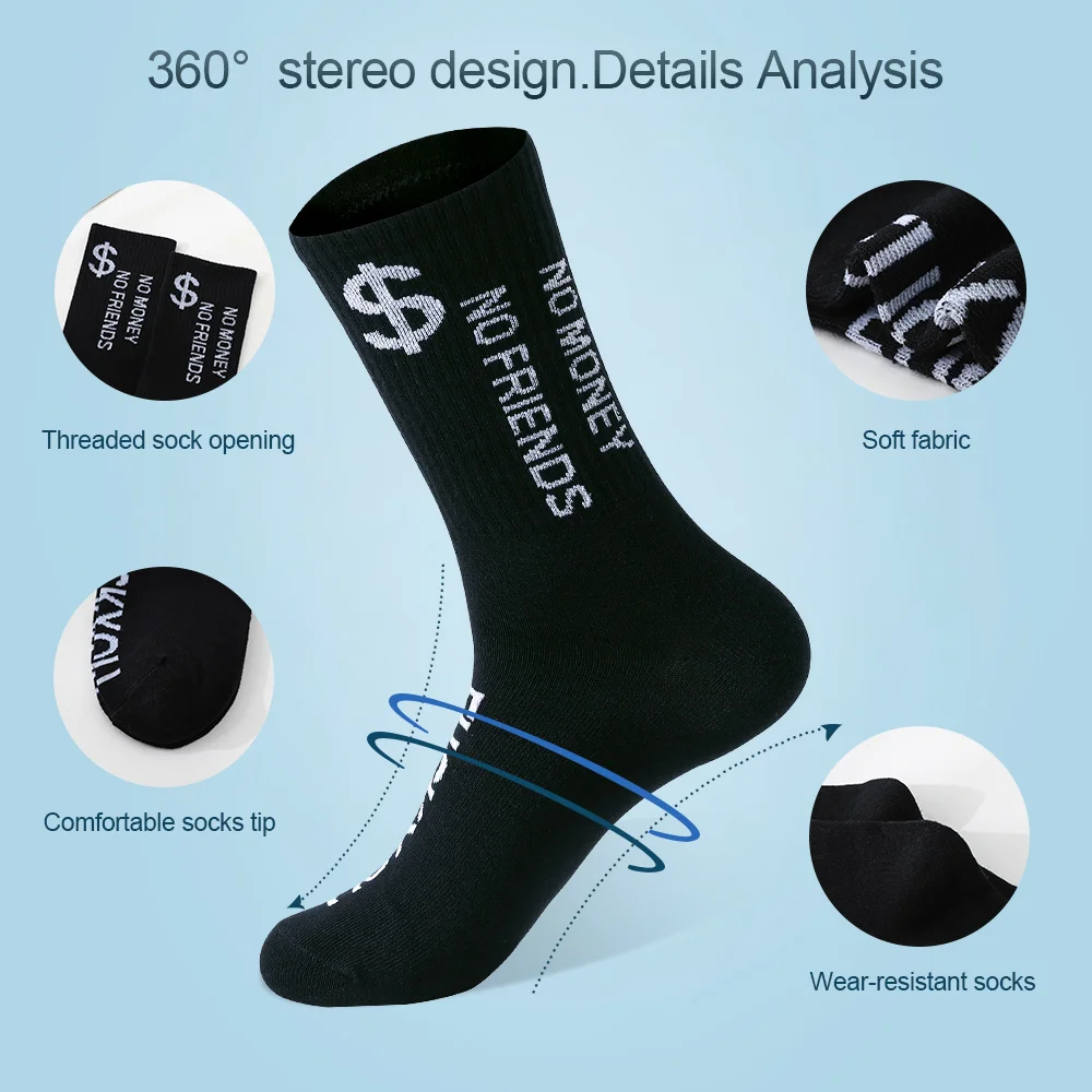 5 Pairs Socks Men Sports Breathable Cotton Socks Money Dollar Patterned Socks Casual Male Women Couples Creative Skateboard Sock