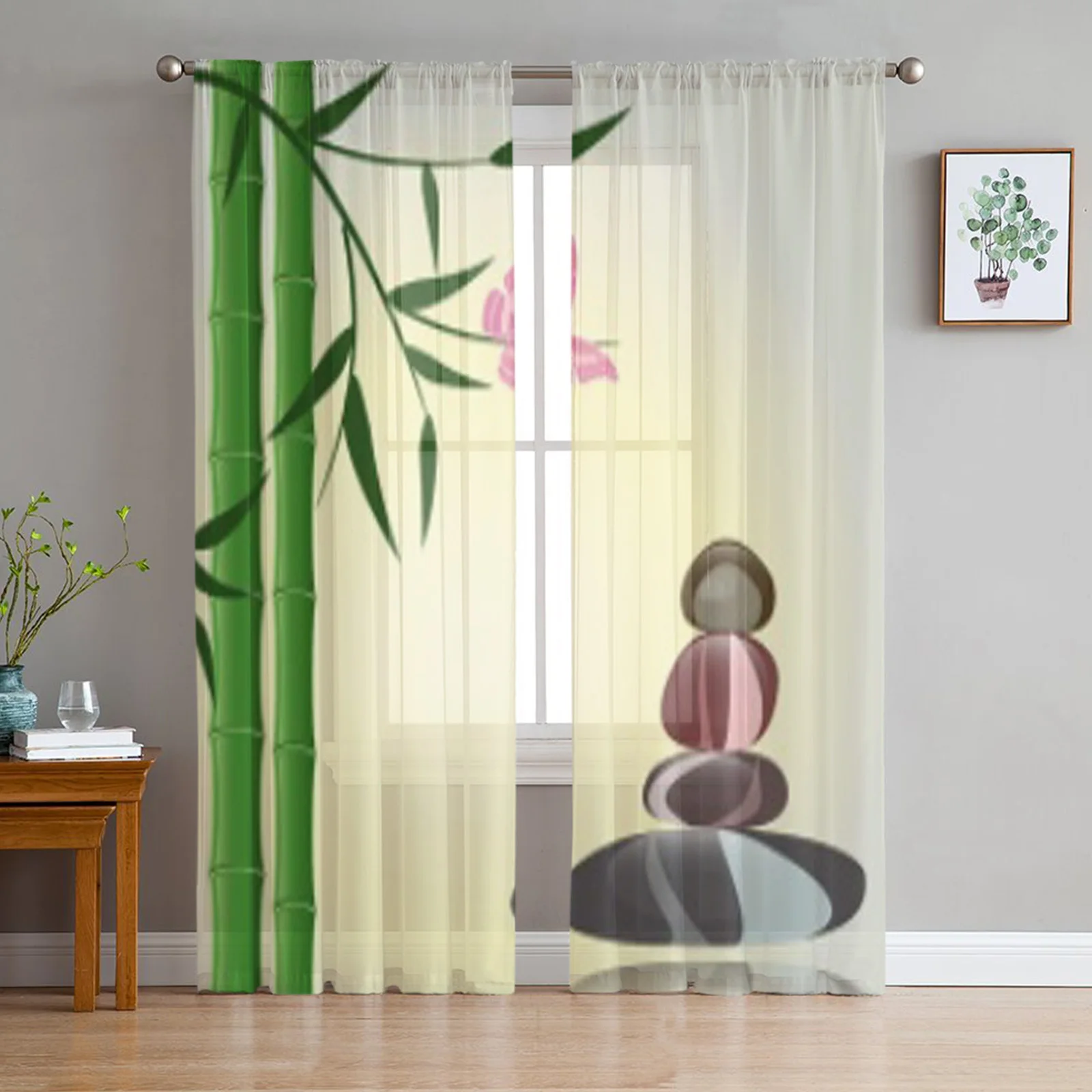 Bamboo Clean Shiny Stones Sheer Curtains For Bedroom Exquisite Voile Curtain Living Room Kitchen Chiffon Fabric Curtains