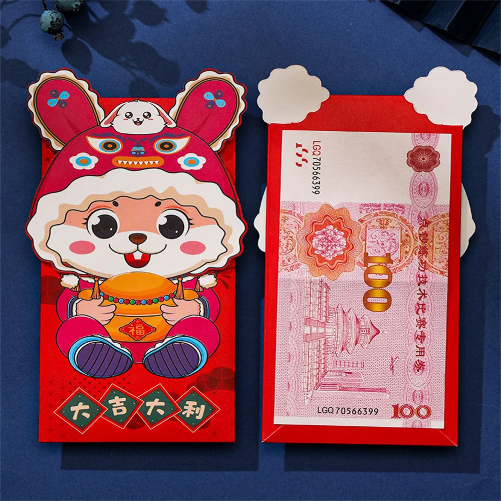 4pcs Cute 2023 New Year Red Envelope China Spring Festival Lucky Money Cartoon Rabbit Wedding Props Gift Creative Change Pouch