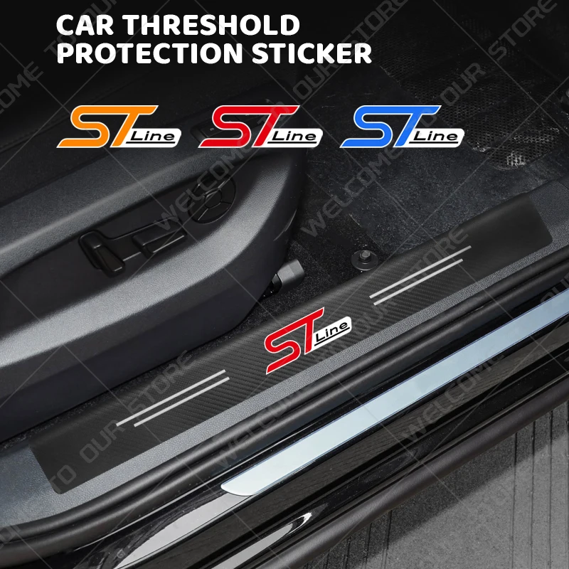 

5Pcs/set ST Line Logo Emblem Carbon Fiber Car Door Threshold Sill Sticker For Ford Ranger Fiesta Focus Mondeo Bronco Accessories