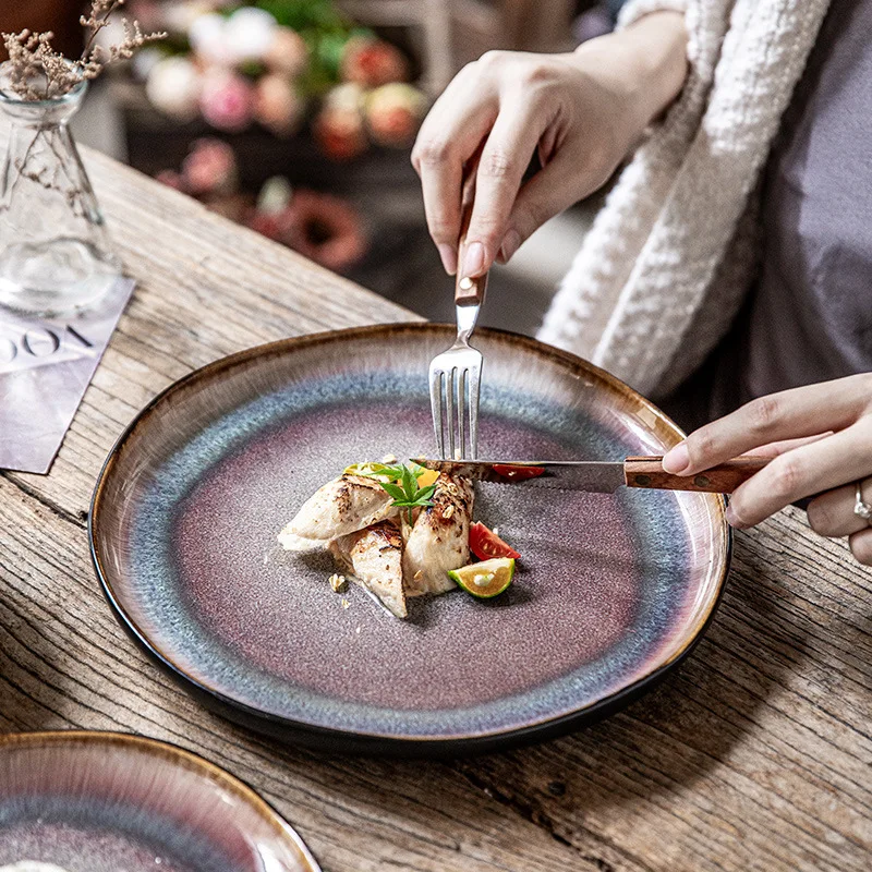 Irregular Stoneware On-Glazed Dessert Plate for Western Steak & Pasta Vintage Design Restaurant Use Cross-Border Export