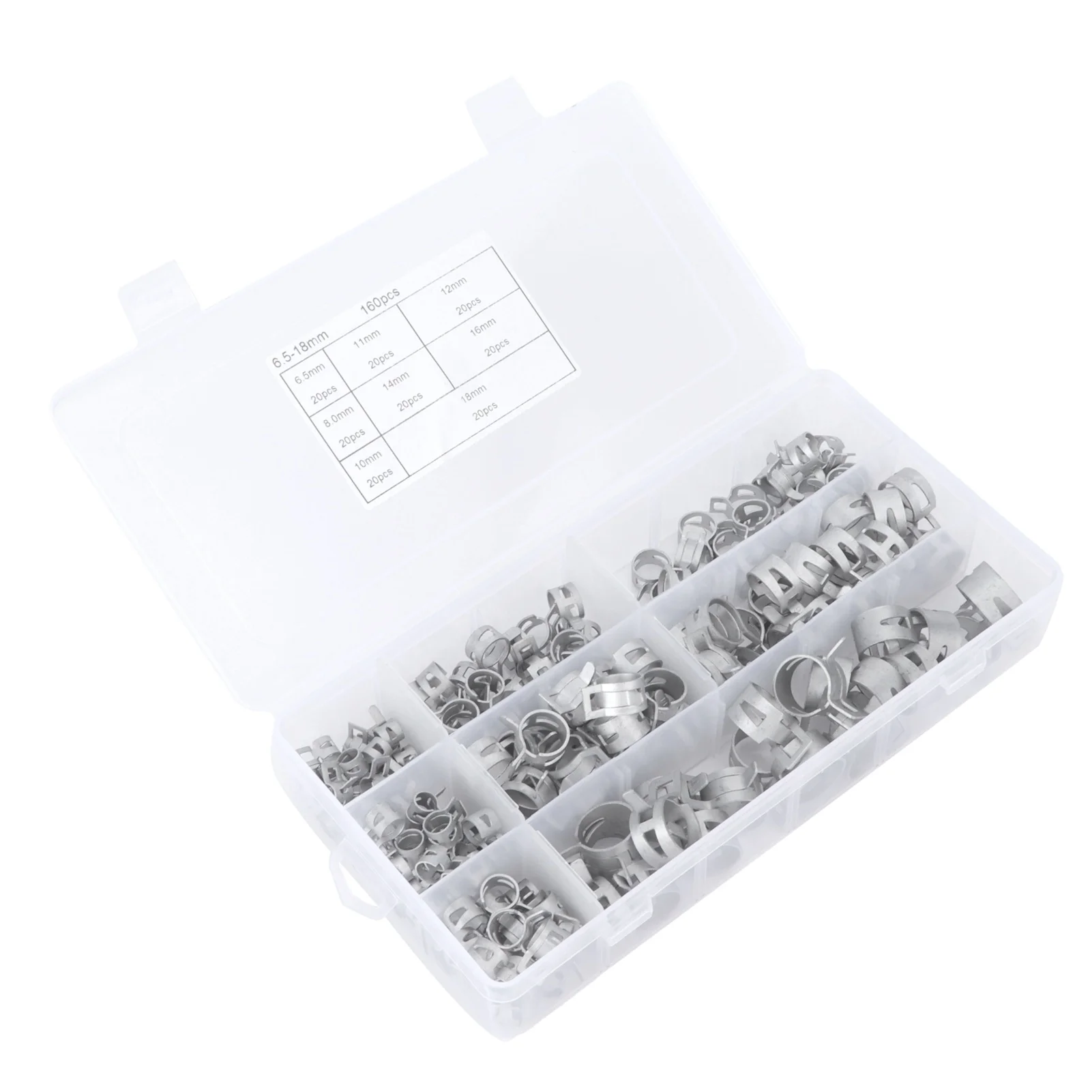 160Pcs Hose Clamps Silver 304 Stainless Steel Spring Clip for Fuel Diesel Petrol Pipe