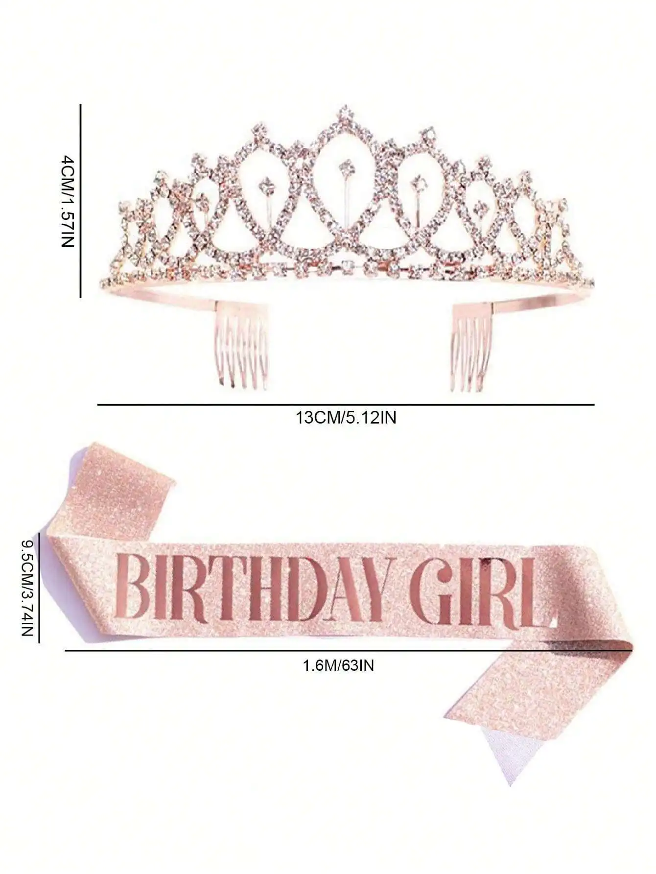 

2pcs Rhinestone Decor Birthday Party Crown & Sash Set, Modern Party Crown & Sash Set For Home,