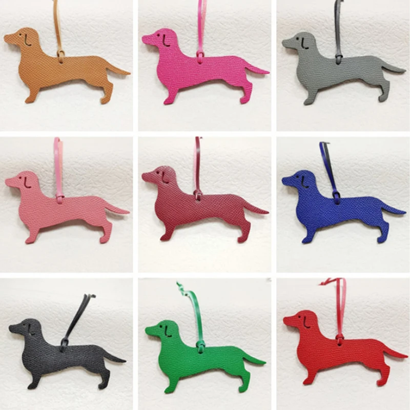 Cute Dachshund Dog Leather Keychain Pure Hand-Stitched Bags Backpack Pendant Charm DIY Craft Accessories