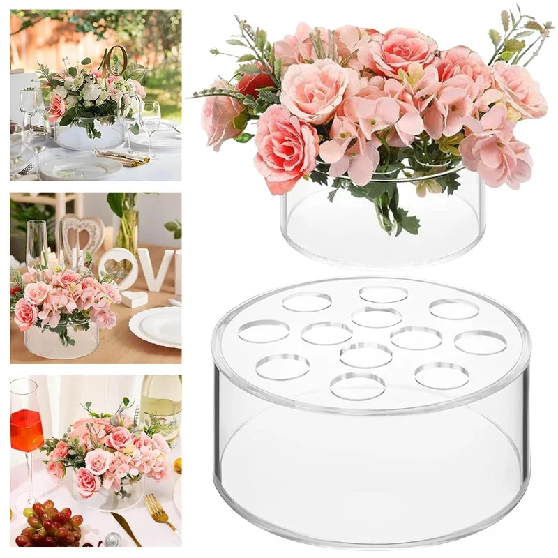 Transparent Acrylic Vase Circular Living Room Creative Porous Flower Arrangement Container Decorative Vase 12 Holes
