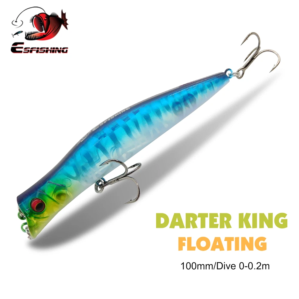 ESFISHING Floating Fishing Lures Popper Darter King 100mm 9.5g Two Dive Professional hard Baits Top Water