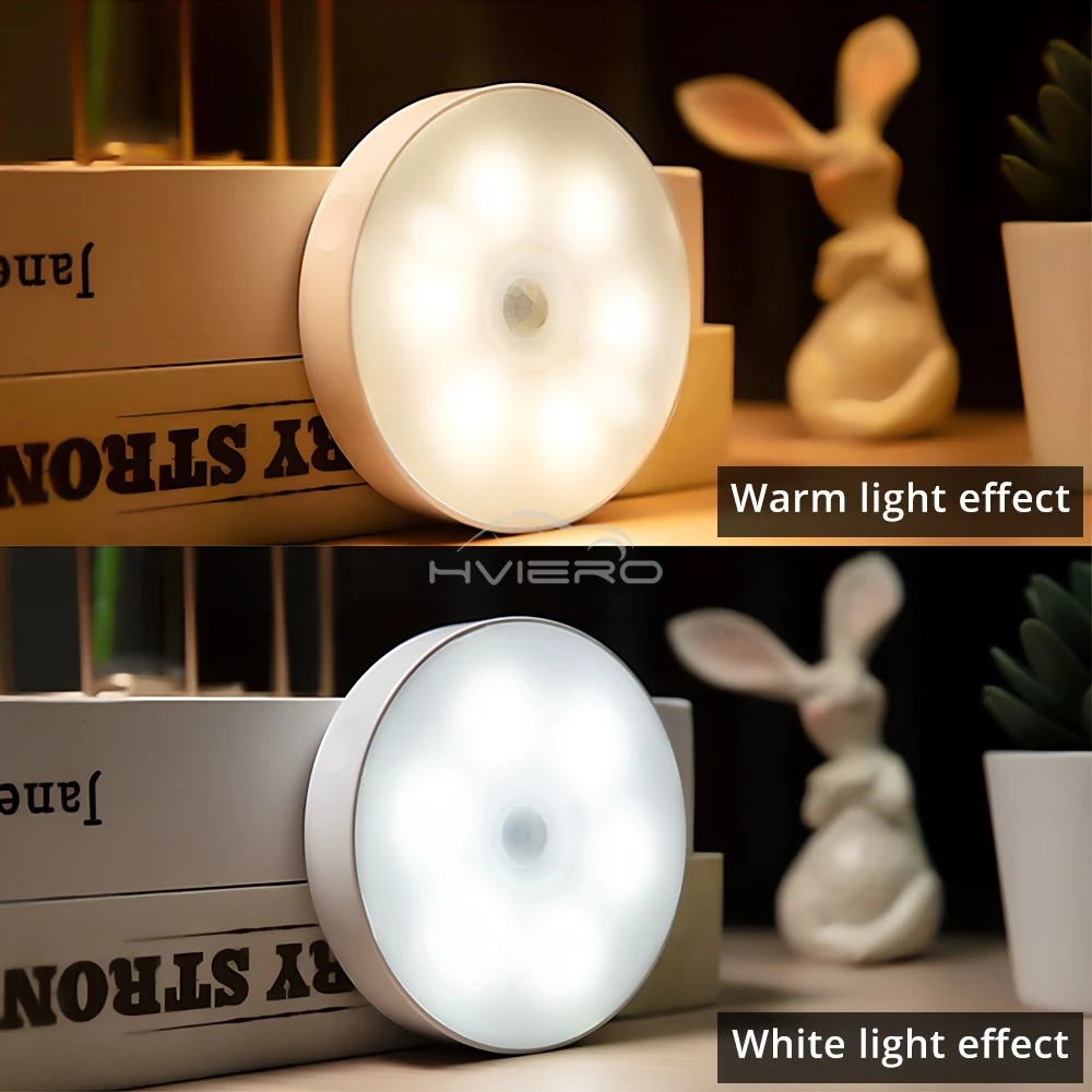 لاسلكي مستدير ضوء الليل محس حركة USB شحن وحدة إضاءة LED جداريّة مصباح لغرفة النوم الديكور الدرج خزانة خزانة الإضاءة