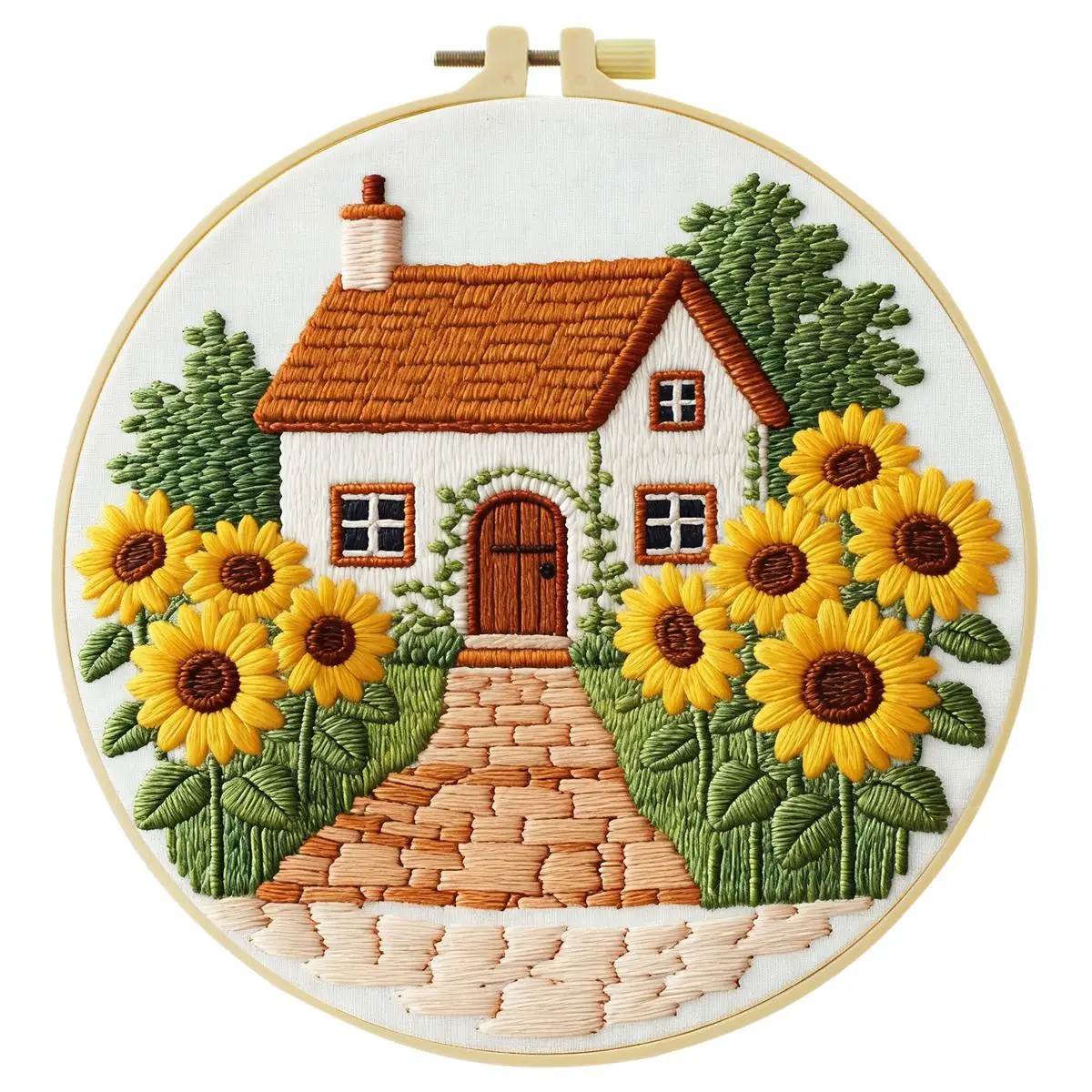 1 Stück 20X20CM/15X15CM 7,87/6,3 Zoll Sonnenblumen-Haus Stickerei Starter-Kit DIY-Kit DIY-Stickerei-Set Handarbeiten Nähkunst – Detail 4