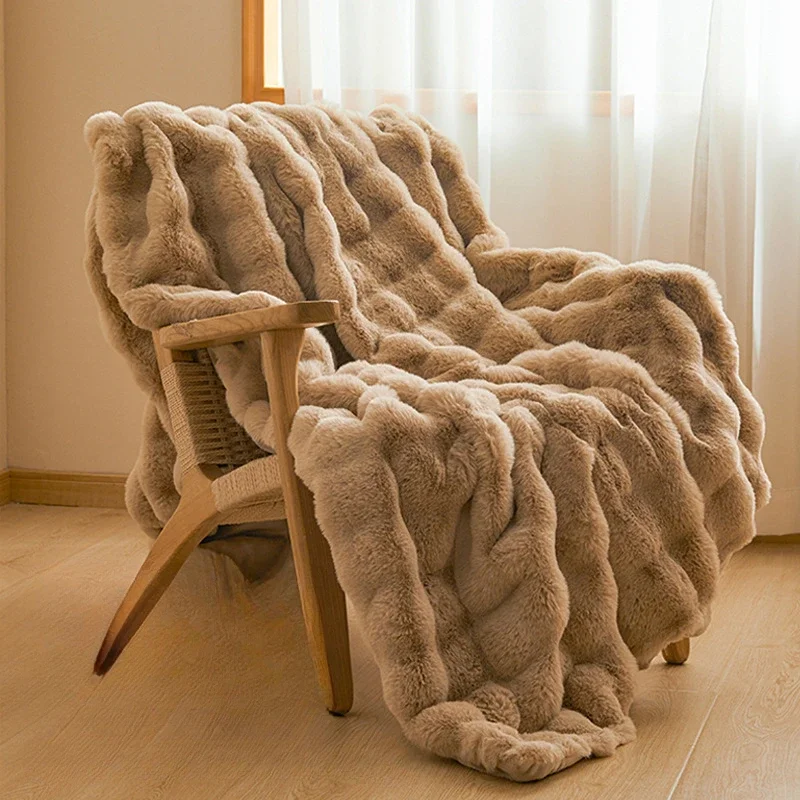 

Роскошные одеяла из искусственного кроличьего меха для кроватей, зимнее пушистое плюшевое одеяло для спальни, дивана, мягкие двухслойные одеяла с пузырьками