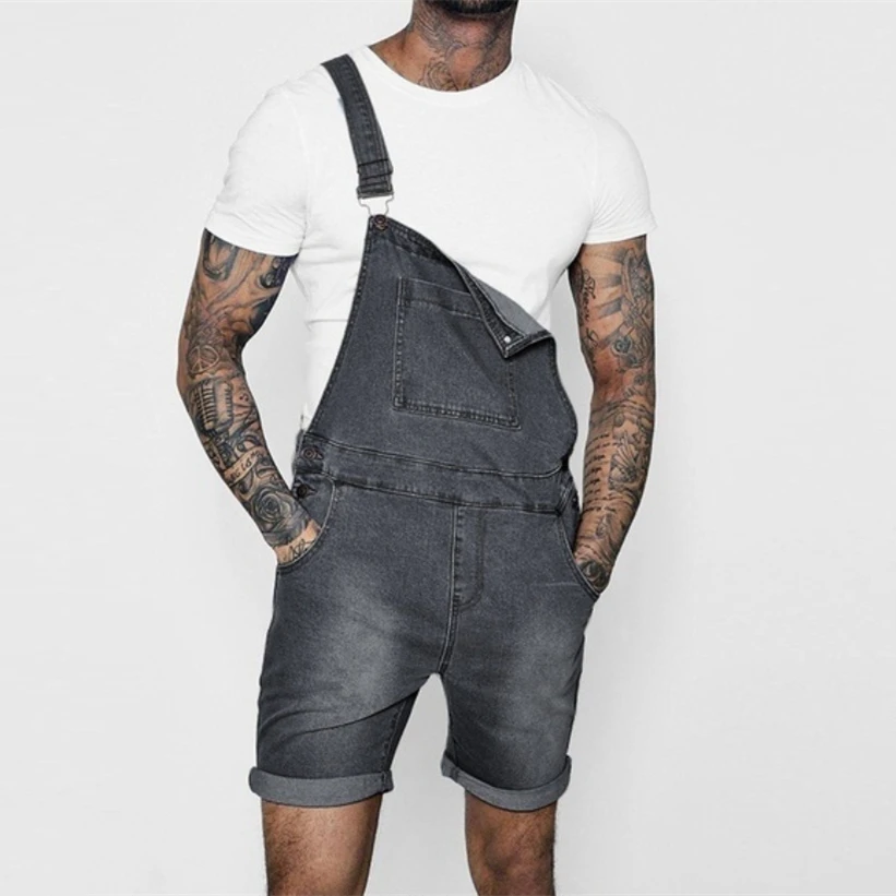 

Summer Short Jean Jumpsuits Denim Overall Shorts for Men Fashion Hip Hop Streetwear Mens Jeans Overall Shorts 2024 NEW