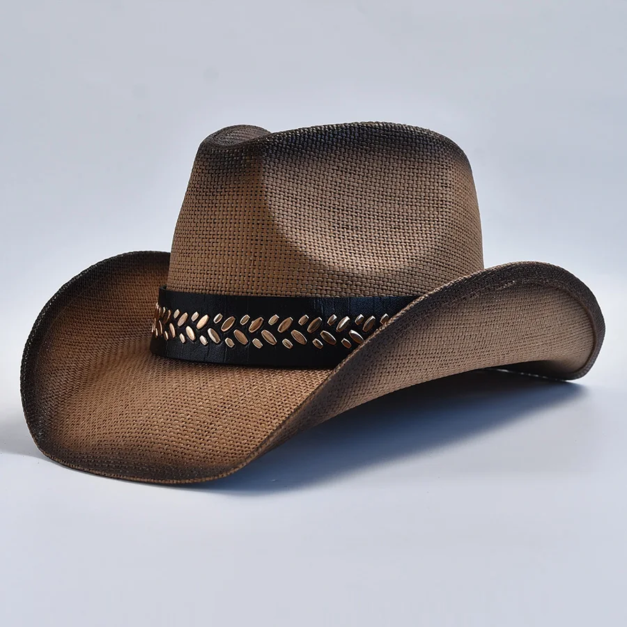 Western Style Straw Hats for Men Women Vintage Curled Edge Cowgirl Jazz Hat Summer Beach Sun Hat Sombrero Hombre