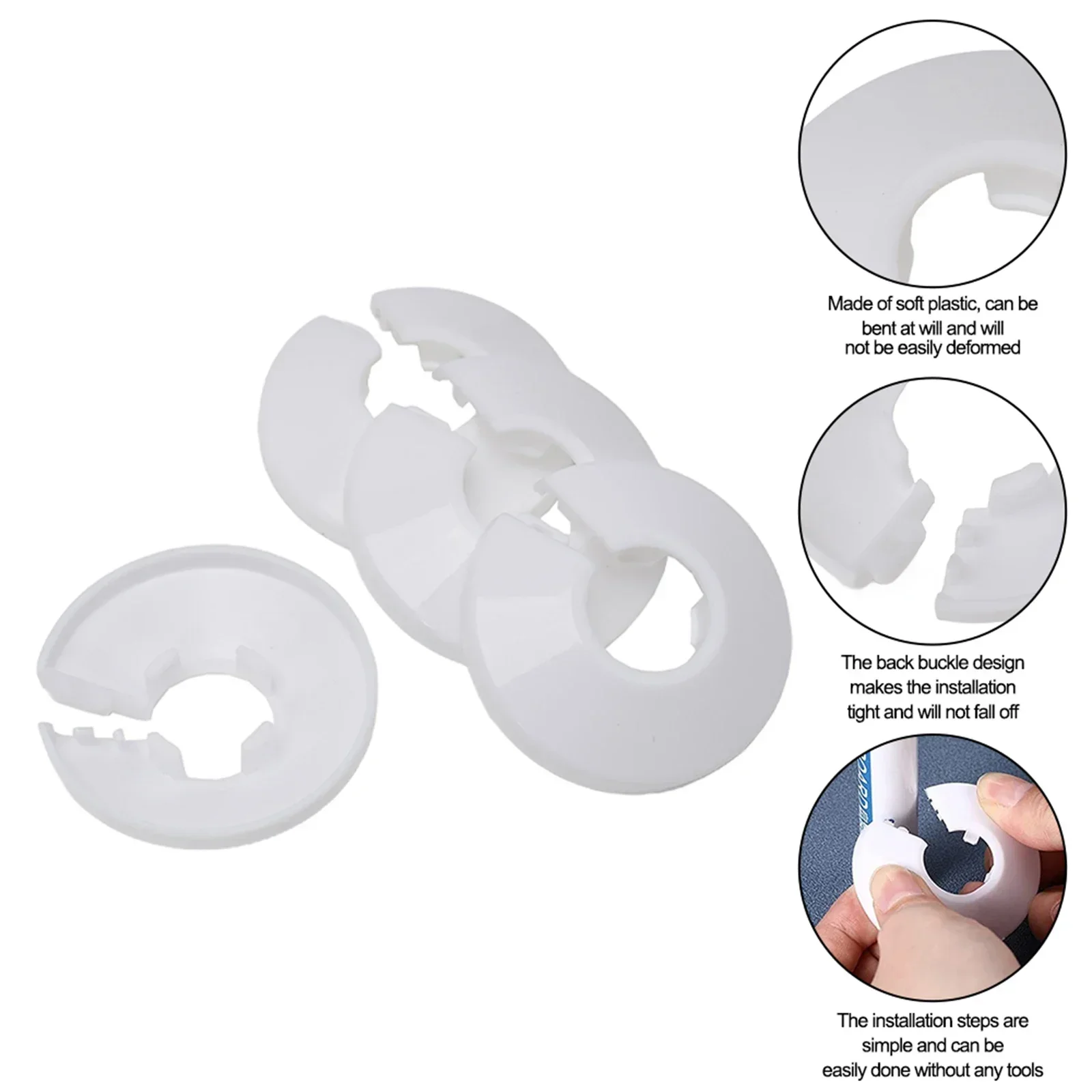 ラジエーターパイプの色のカバー、三角形のバルブ、プラスチック製の装飾カバー、丸いスナップタイプの蛇口、配管パイプカバー、15mm、4個