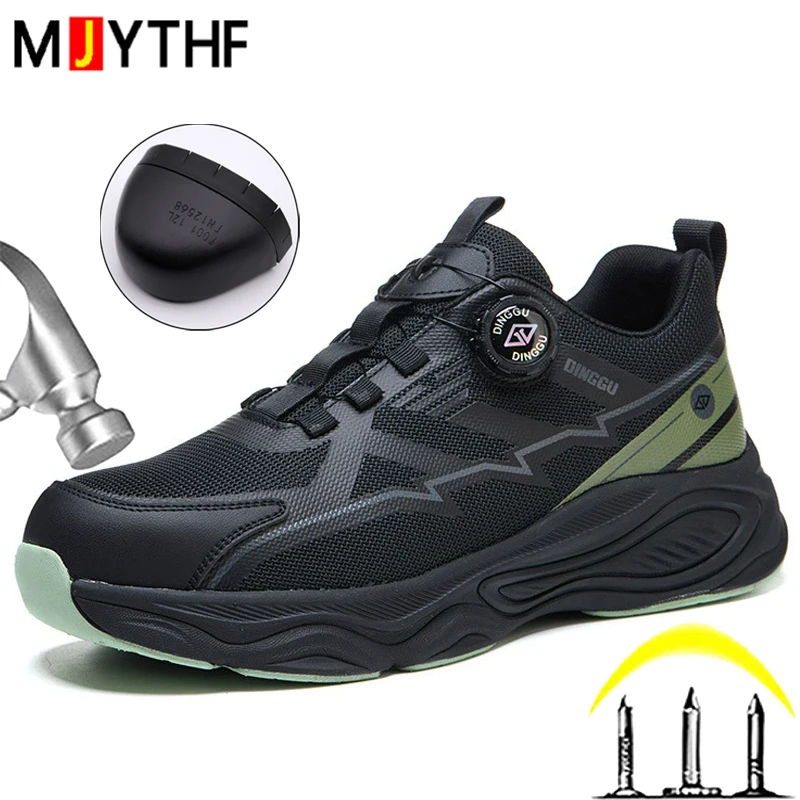 Rotating Button Work Safety Shoes Anti-Smash Anti-Puncture Work Shoes Steel Toe Sneakers Breathable Protection Shoes Anti-slip