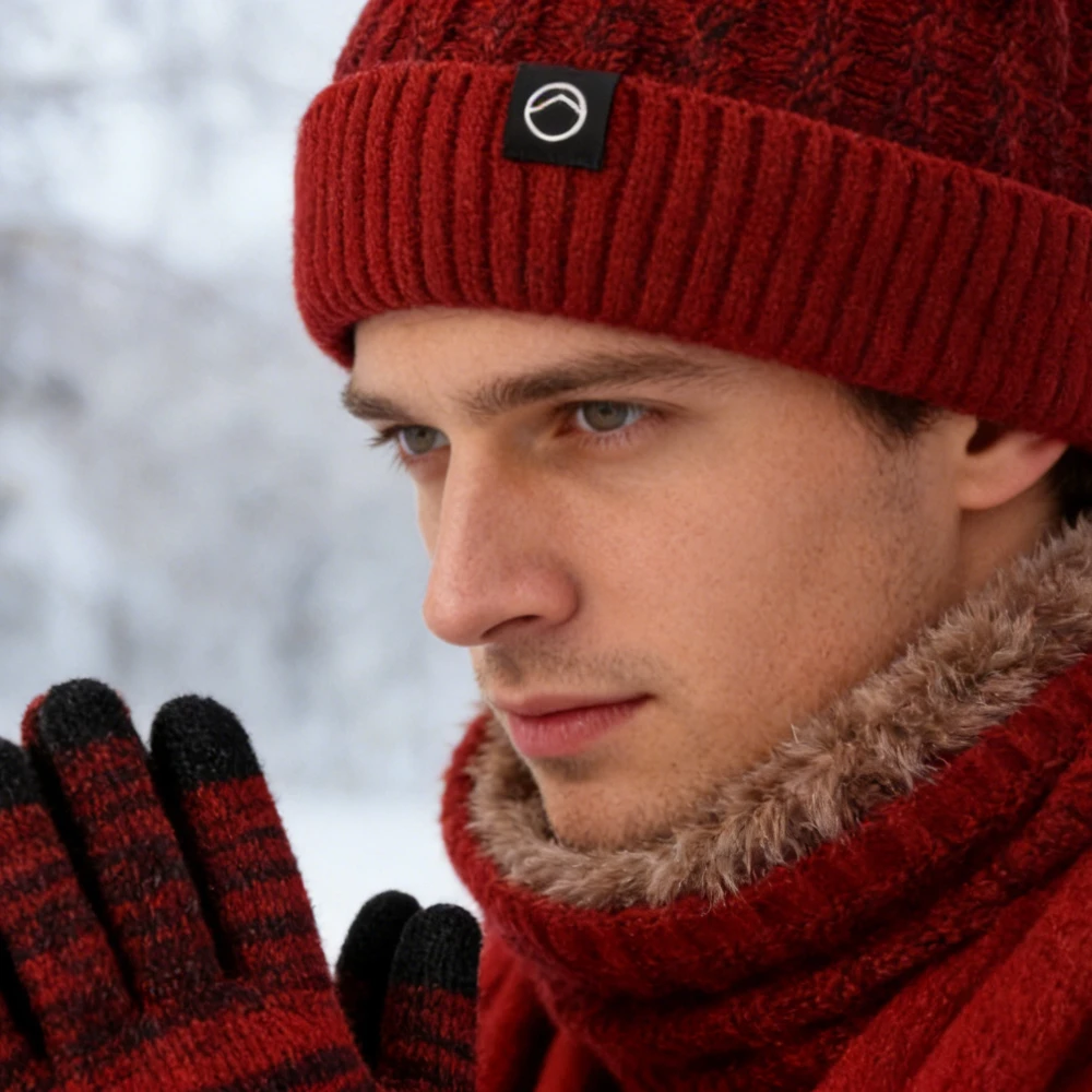 Winter Hat Gloves Scarf Set for Women Men Knitted Touchscreen Thermal Ear Warmer Beanie Lined Neck Warmer Cold Weather Windproof
