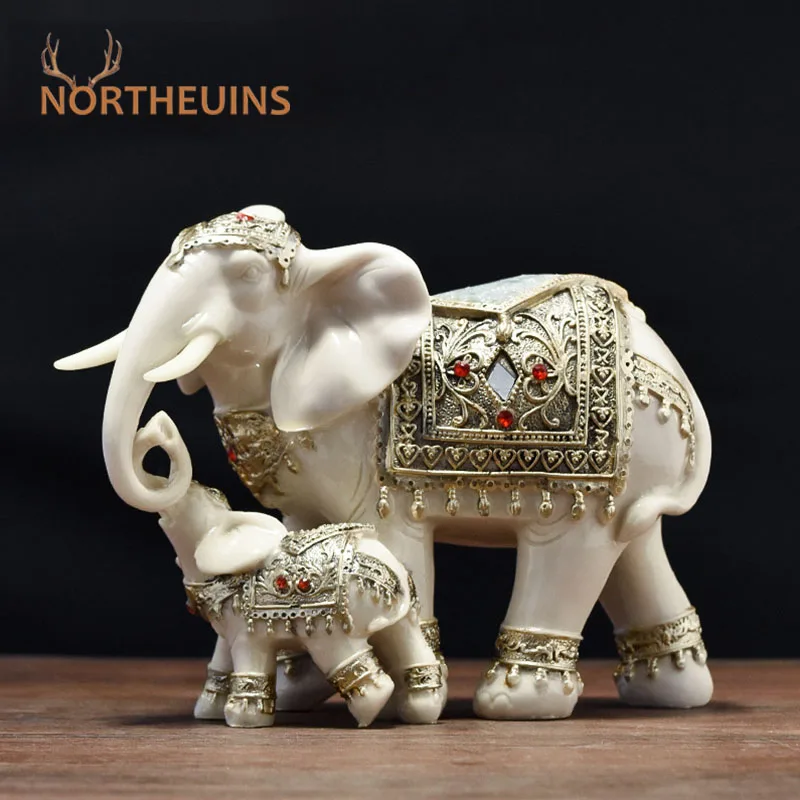 NORTHEUINS Resin European Elephant Lucky Decoration Feng Shui Statue Handicrafts Home Office Desktop Decor Ornament Accessories