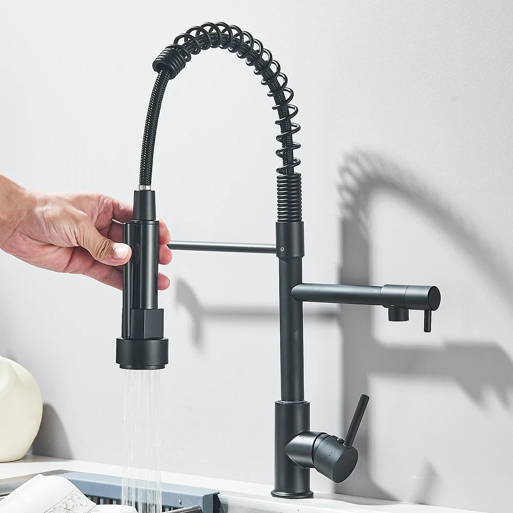 Spring Kitchen Sink Faucet Pull Down Spray Single Lever Hot Cold Mixer Water For Kitchen Sink Dual Spout Faucet