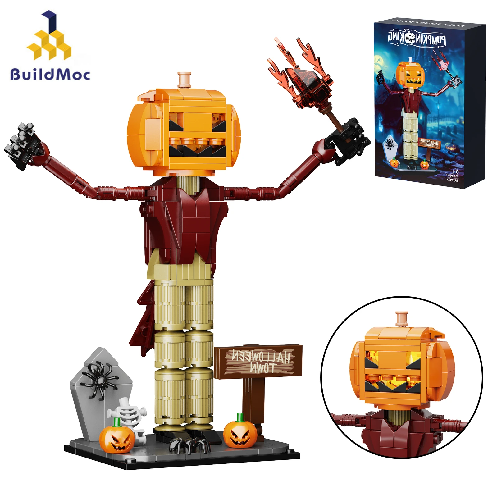 MOC Tim Burton's Nightmares Before Christmas Jacks Skellington Pumpk Building Block with Light Kit Kid Terror Halloween Gifts