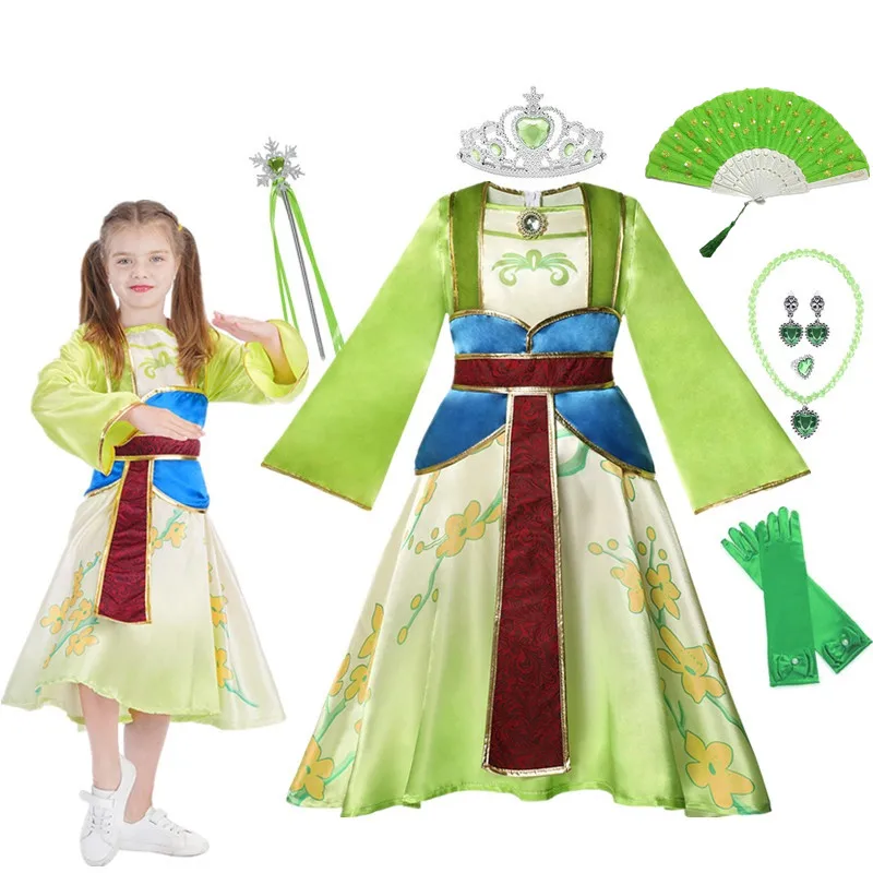 Girls Halloween Costume Child Hua Mulan Costume Christmas Girls Mulan Dress Children Traditional Chinese Clothes with Toy fan