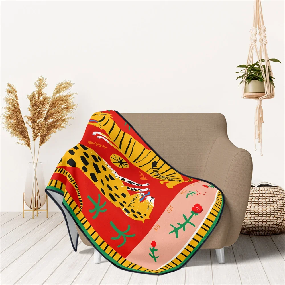 Home Decor Bohemian Leopards Play Ball Printed Flannel Blanket Soft Sofa Cover Couch Chair Dust Ruffle Tapestry Outdoor Picnic